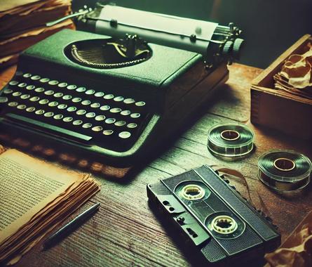 wooden desk with typewriter